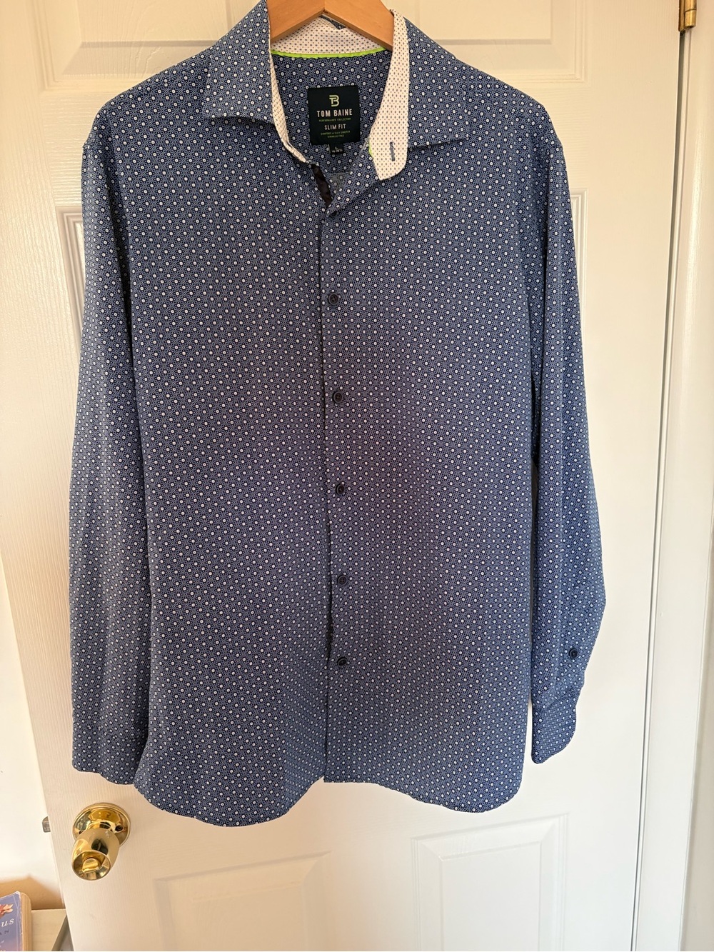 Slim Fit Blue Dot-Print Dress Shirt